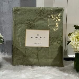 NEW Pottery Barn Remy Cotton Floral Embroidered Pole Pocket Drape 84” Celery NWT
